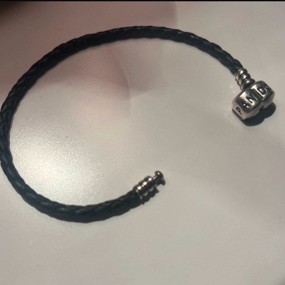 Pandora Black Leather Braided Barrel Clasp